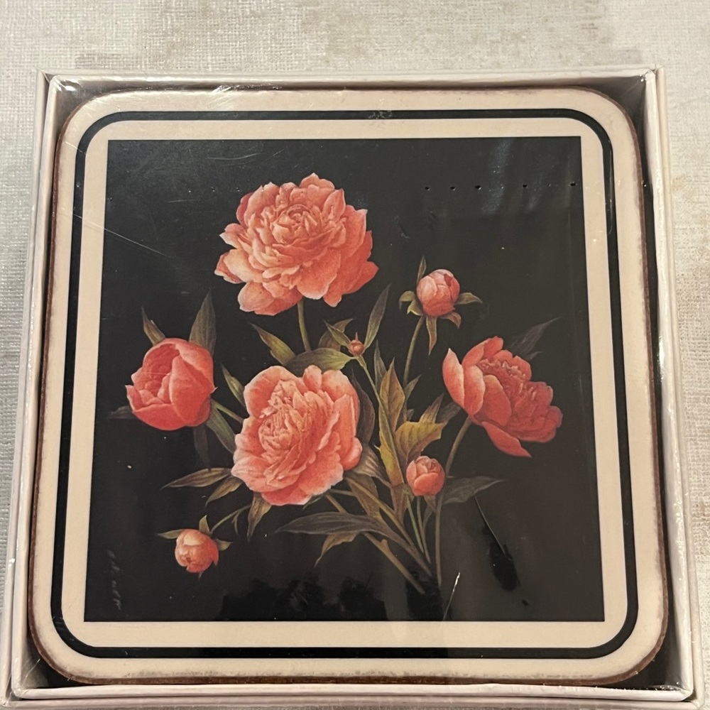 Vintage moody peony Floral Coasters Set. NEW! Made in England